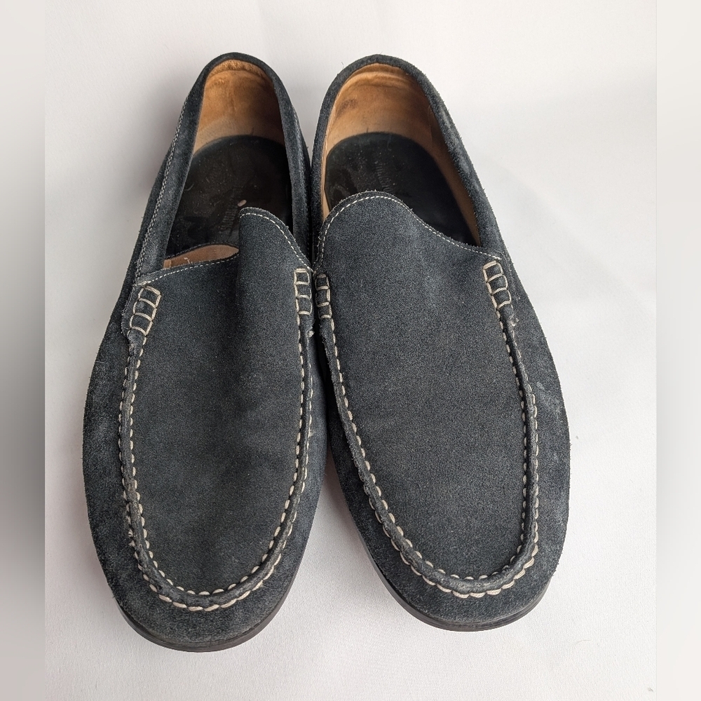 JOHNTSON & MURPHY Suede Blue Leather Loafer Flat Men Shoes Size 9 Slip On - Picture 2 of 10